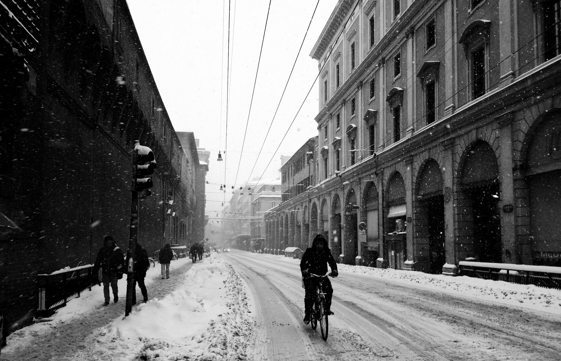 Bologna during a big snowfall